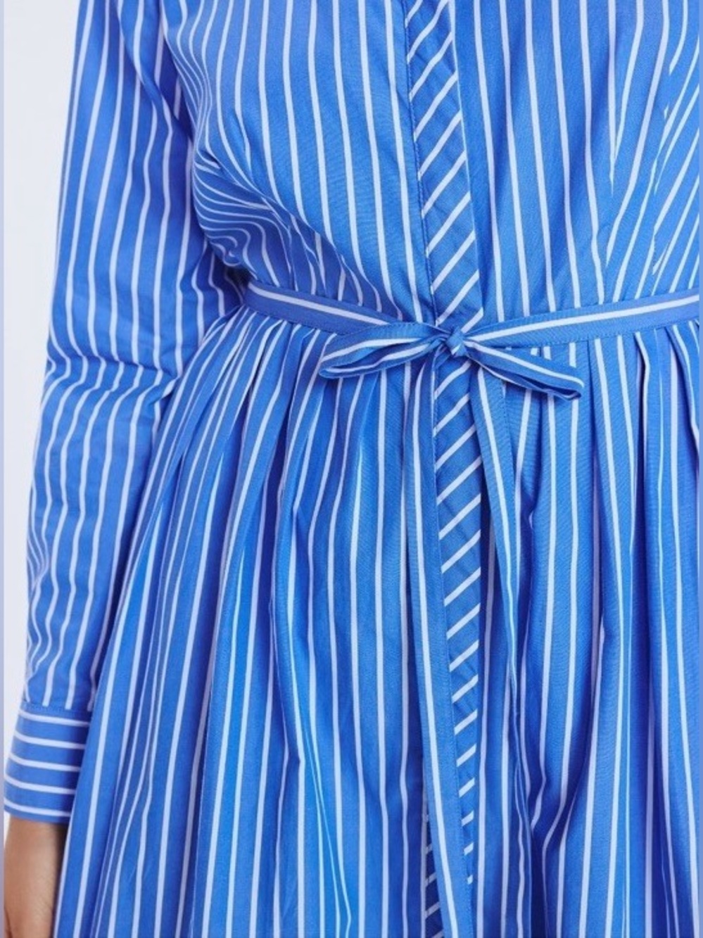 Free Assembly Striped Cotton Midi Shirt Dress Blue White Belted Modest Preppy L - Picture 3 of 14